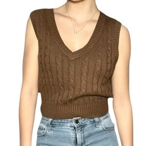 American Eagle Brown Cable-Knit Sweater Vest